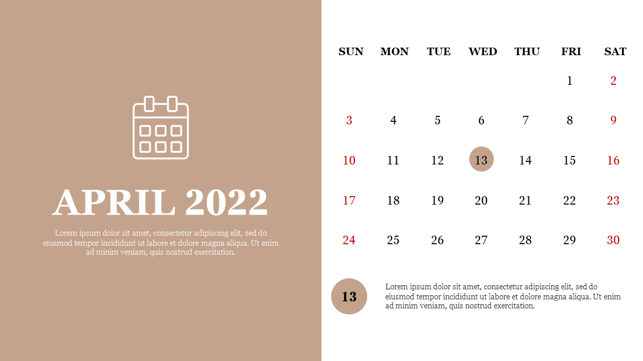 Calendar PowerPoint Template April 2022